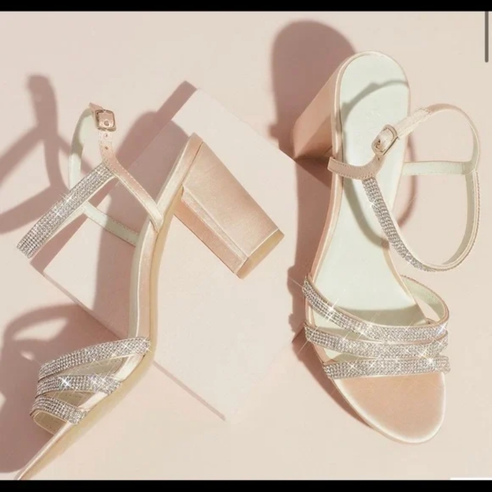 David's Bridal Champagne Rhinestone Heels - Picture 5 of 5
